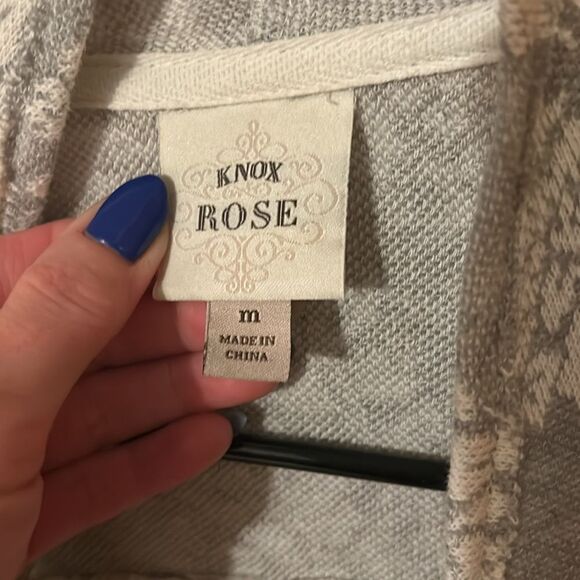 Knox Rose Women's M Gray & White Open Front Damask Waterfall Cardigan - Picture 5 of 7